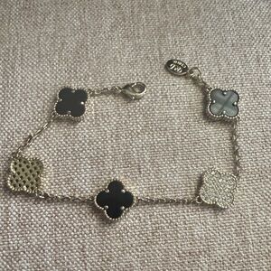 Gold-Tone Clover Link Bracelet with Black and Mother-of-Pearl Accents